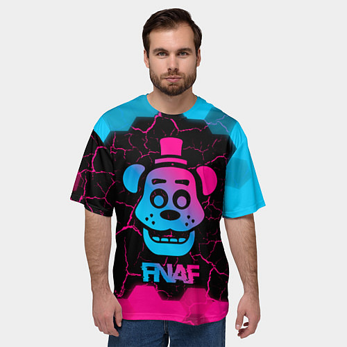 Мужская футболка оверсайз FNAF мишка - neon gradient / 3D-принт – фото 3