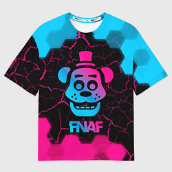 Футболка оверсайз мужская FNAF мишка - neon gradient, цвет: 3D-принт