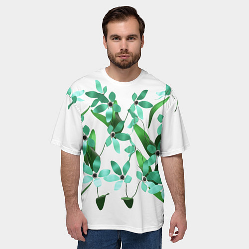 Мужская футболка оверсайз Flowers green light / 3D-принт – фото 3