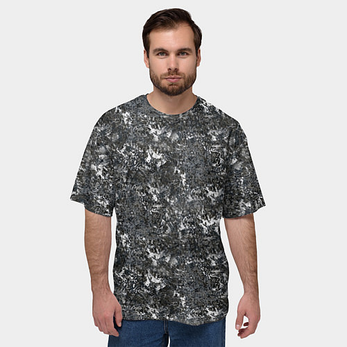 Мужская футболка оверсайз Темно серый графитовый с текстурой камня / 3D-принт – фото 3