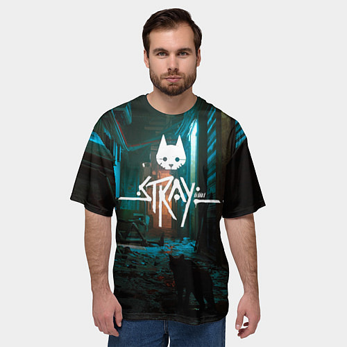 Мужская футболка оверсайз Stray - киберпанк / 3D-принт – фото 3