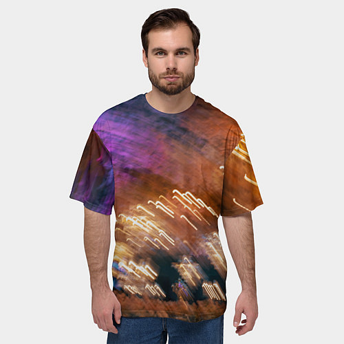 Мужская футболка оверсайз Неоновые огни и краска во тьме - Оранжевый / 3D-принт – фото 3