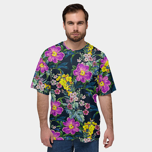 Мужская футболка оверсайз Цветы Фиолетовые Пионы / 3D-принт – фото 3