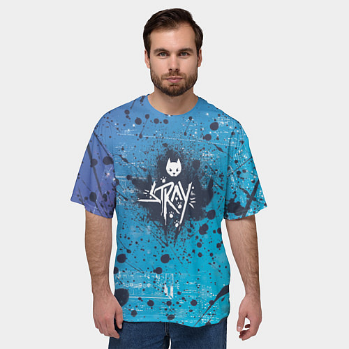 Мужская футболка оверсайз Stray приключение котика / 3D-принт – фото 3