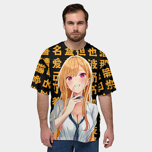 Мужская футболка оверсайз Марин Китагава - Фарфоровая кукла влюбилась / 3D-принт – фото 3