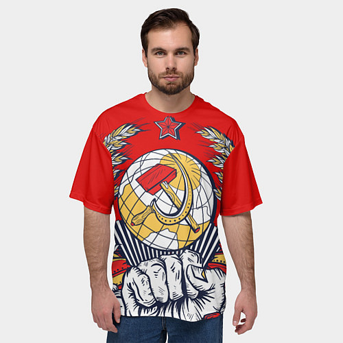 Мужская футболка оверсайз СССР серп и молот герб / 3D-принт – фото 3