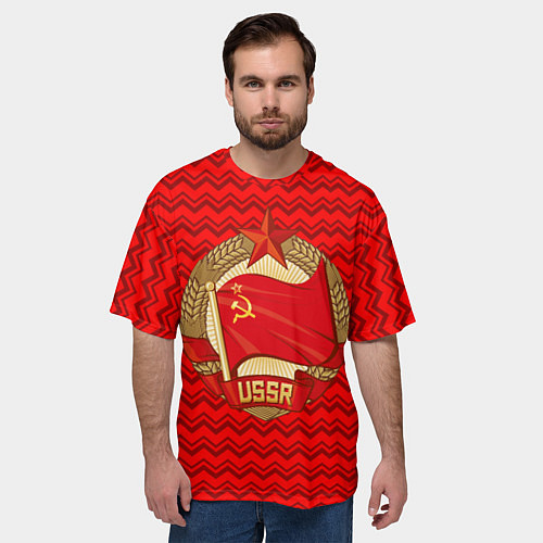 Мужская футболка оверсайз Флаг СССР серп и молот / 3D-принт – фото 3