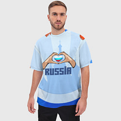 Футболка оверсайз мужская Люблю Россию - сердечко руками, цвет: 3D-принт — фото 2