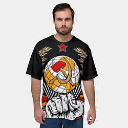 Футболка оверсайз мужская Герб СССР на черном фоне, цвет: 3D-принт — фото 2