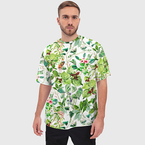 Мужская футболка оверсайз Яркие Зелёные Цветы / 3D-принт – фото 3