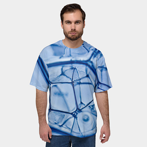 Мужская футболка оверсайз Абстрактная синяя ледяная броня / 3D-принт – фото 3