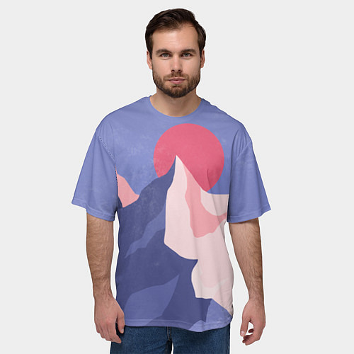 Мужская футболка оверсайз Пейзаж гор и леса в стиле ретро / 3D-принт – фото 3