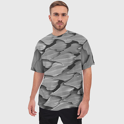 Мужская футболка оверсайз Кожа акулы - броня / 3D-принт – фото 3