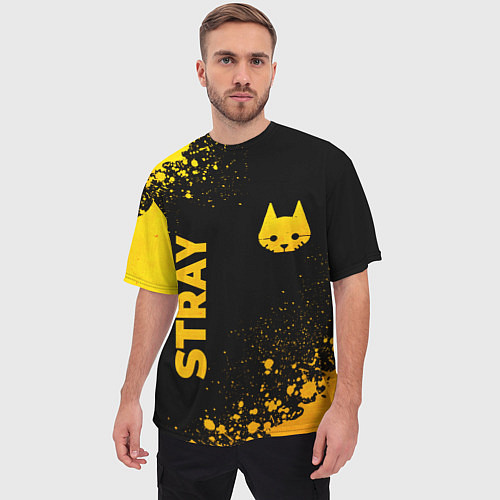 Мужская футболка оверсайз Stray - gold gradient: символ и надпись вертикальн / 3D-принт – фото 3