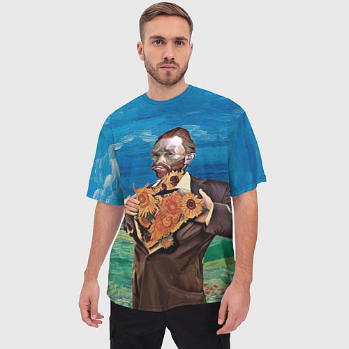 Мужская футболка оверсайз Ван Гог портрет с Подсолнухами / 3D-принт – фото 3