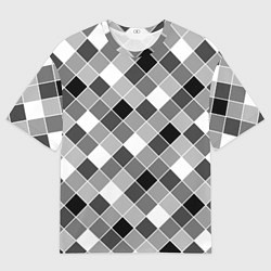 Футболка оверсайз мужская Черно-белый клетчатый узор, цвет: 3D-принт