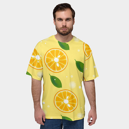 Мужская футболка оверсайз Сочные апельсины в разрезе / 3D-принт – фото 3