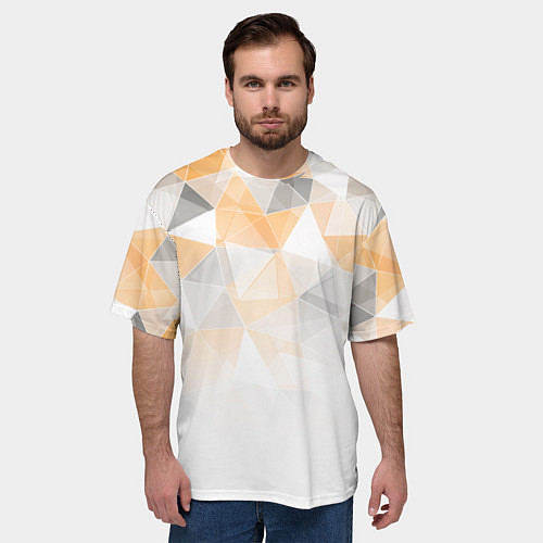 Мужская футболка оверсайз Однотонный белый и желто-серый геометрический / 3D-принт – фото 3