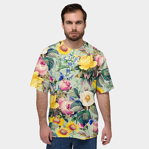 Мужская футболка оверсайз Солнечные Цветы / 3D-принт – фото 3