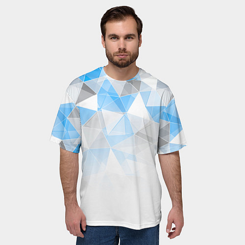 Мужская футболка оверсайз Исчезающие серо-голубые полигоны / 3D-принт – фото 3