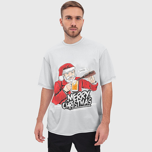 Мужская футболка оверсайз Не грусти Санта, накати / 3D-принт – фото 3