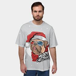Футболка оверсайз мужская Новогодний Мопс в очках, цвет: 3D-принт — фото 2
