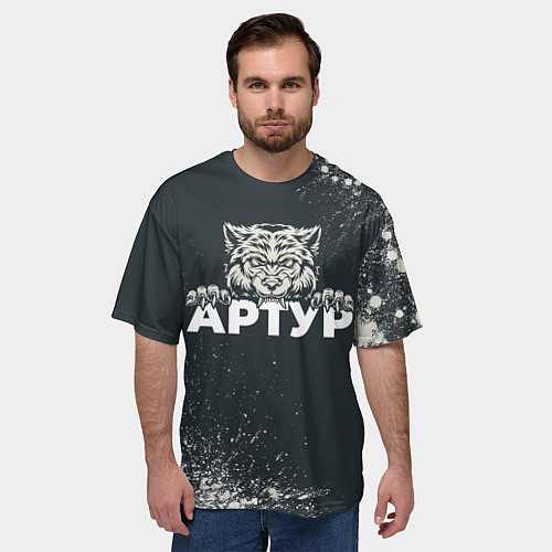 Мужская футболка оверсайз Артур зубастый волк / 3D-принт – фото 3