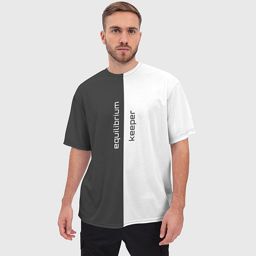 Мужская футболка оверсайз Equilibrium keeper хранитель равновесия с чёрно-бе / 3D-принт – фото 3