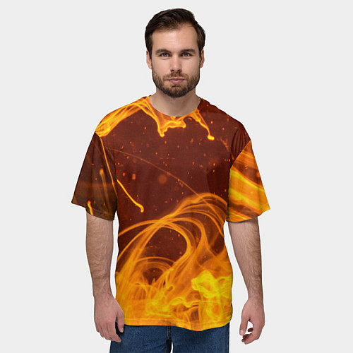 Мужская футболка оверсайз Абстрактные языки пламени из красок / 3D-принт – фото 3