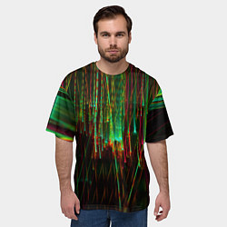 Футболка оверсайз мужская Абстрактное множество зелёных неоновых лучей, цвет: 3D-принт — фото 2