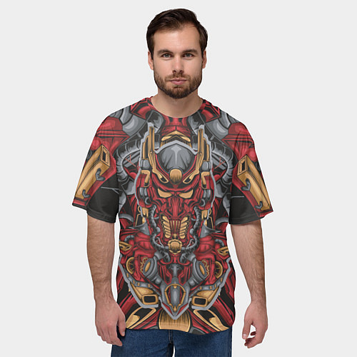 Мужская футболка оверсайз Голова красного робота / 3D-принт – фото 3
