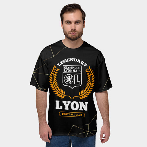 Мужская футболка оверсайз Лого Lyon и надпись legendary football club на тем / 3D-принт – фото 3