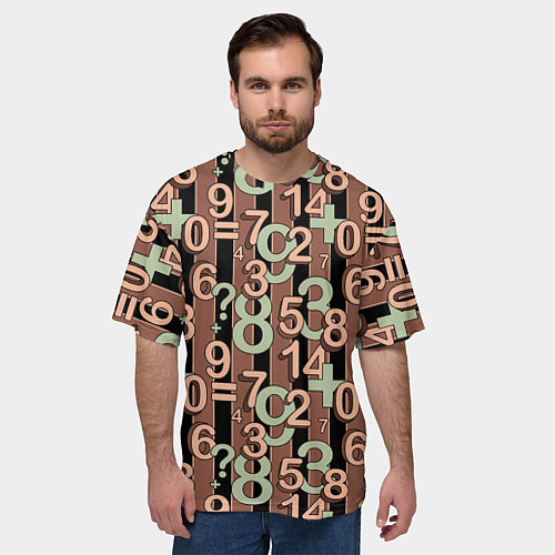 Мужская футболка оверсайз Коричневый узор Математика темный фон / 3D-принт – фото 3