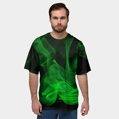 Мужская футболка оверсайз Зелёный абстрактный дым / 3D-принт – фото 3