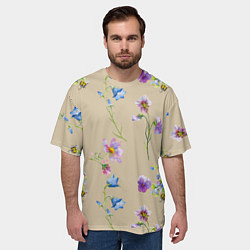 Футболка оверсайз мужская Нарисованные Цветы Колокольчики и Пчёлы, цвет: 3D-принт — фото 2