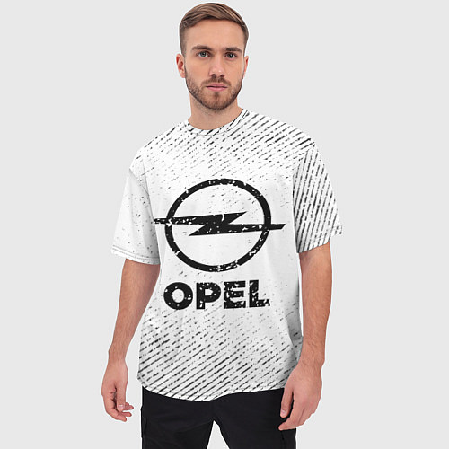 Мужская футболка оверсайз Opel с потертостями на светлом фоне / 3D-принт – фото 3