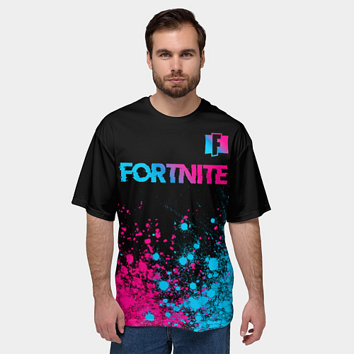 Мужская футболка оверсайз Fortnite - neon gradient: символ сверху / 3D-принт – фото 3