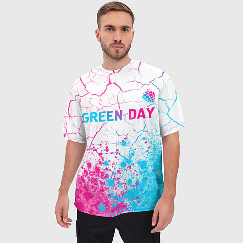 Мужская футболка оверсайз Green Day neon gradient style: символ сверху / 3D-принт – фото 3