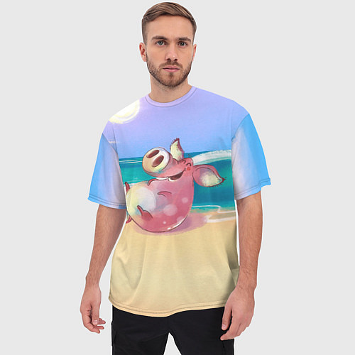 Мужская футболка оверсайз Свинка на пляже хохочет / 3D-принт – фото 3