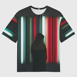 Футболка оверсайз мужская Неоновые фонари и девушка, цвет: 3D-принт