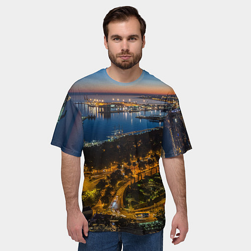 Мужская футболка оверсайз Ночной город с высоты / 3D-принт – фото 3