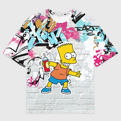 Футболка оверсайз мужская Барт Симпсон на фоне стены с граффити, цвет: 3D-принт