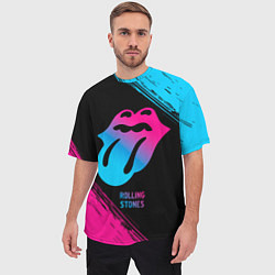 Футболка оверсайз мужская Rolling Stones - neon gradient, цвет: 3D-принт — фото 2