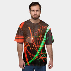 Футболка оверсайз мужская Абстрактные улица и зелёно-красные лучи, цвет: 3D-принт — фото 2