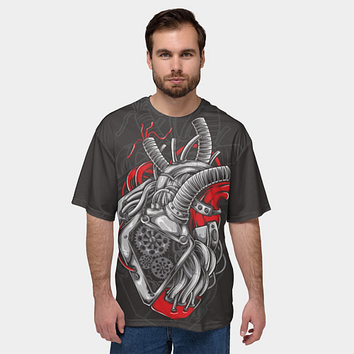 Мужская футболка оверсайз Механическое сердце стимпанк / 3D-принт – фото 3