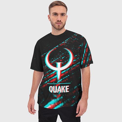 Мужская футболка оверсайз Quake в стиле glitch и баги графики на темном фоне / 3D-принт – фото 3
