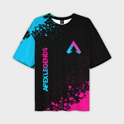 Мужская футболка оверсайз Apex Legends - neon gradient: символ и надпись вер