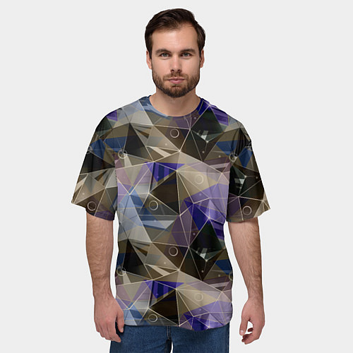 Мужская футболка оверсайз Полигональный абстрактный: бежевый, коричневый, си / 3D-принт – фото 3