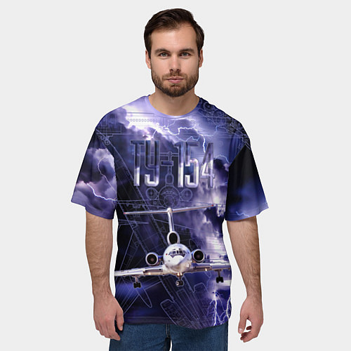 Мужская футболка оверсайз Ту-154 Ночные полет / 3D-принт – фото 3