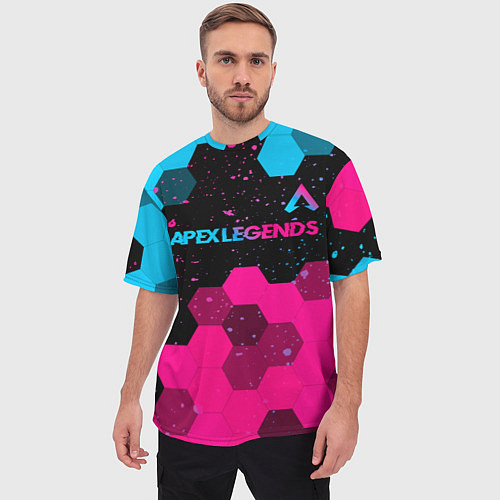 Мужская футболка оверсайз Apex Legends - neon gradient: символ сверху / 3D-принт – фото 3